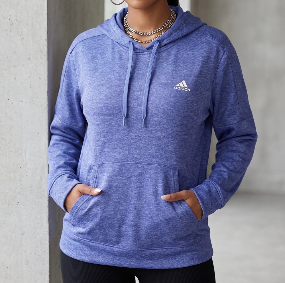 Womens Adidas activewear Climawarm Hoodie Heathered Blue Periwinkle Size Large